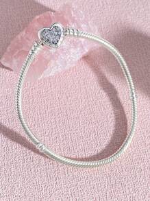1 pieza Pulsera elegante de plata de ley 925 con cuentas de corazón y hueso de serpiente de 16-22CM como regalo para mujer o novia, joyería fina para damas