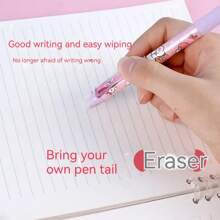 Sanrio Sanrio License 6pcss/Box My Melody & Hello Kitty & Kuromi & Cinnamoroll & Pochacco Gel Blue Pen With Large Capacity Pen Case Set - Cute Cinnamon Dog And Friends Themed Erasable Cute Pens, Erasable Ink, Made Of Plastic, Animal Design - Sanrio Characters Back To School Supplies School Essentials