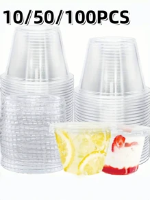 10/50/100pcs 9oz Clear Plastic Ice Cream Cups - Leak-Proof, Ideal For Desserts, Cakes, Cupcakes | Perfect For Parties And Events | Stackable And Easy To Transport, Food Storage For Events | Transparent Design | Leak-Proof, Ice Cream Party Decor