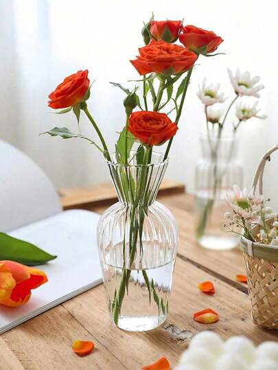 1pc Gestreepte Glass Vase, Minimalist Transparent Mini Vase Flower Bud Home Tabletop Bloemen Arrangement ation Room view 10
