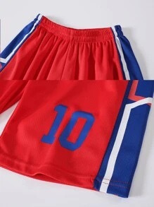 Boys' Basketball Jersey Set, Red & Printed, Summer - Red - View 5