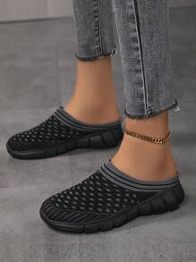 Women's Casual Mesh Breathable Slippers, Ladies Outdoor Slip-On Slide Sandals - Black - View 4