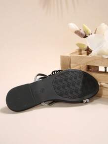 Colorful Rhinestone Bow Multi-Strap Sandals Women's Outdoor Slide Sandals, French Style Silver Slippers Suitable For Dates, Gatherings, Parties, Home, Casual, Daily Wear, Summer & Autumn