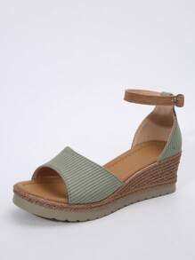 女士夏季新款时尚露趾踝带坡跟凉鞋 - 綠色 - 查看 11