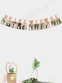 1pc Bride To Be Photo Clips, Retro Wedding Photo Hanging Flags, Wedding Decorative - Khaki - View 3