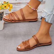 Fashion Summer Flat Slippers For Women, Versatile Casual Outdoor Beach Sandals - Brown - View 2