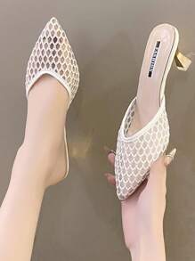 Pointed Toe High Heel Netted Mule Sandals, Elegant Ladies Slippers
