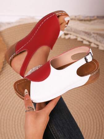 Women's New Summer Peep Toe Sandals, Thick Sole, Slip-On, Round Toe, Open-Toe, Waistline Design, Black And White Bic, Versatile, Beach Sandals That Can Be Worn Outside.