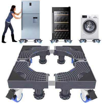 WaschmaschinenuntergestellWaschmaschine Sockel Untergestell mit 8 Füßen+4 Räder mit Rollerfür Waschwaschine Kühlschrank und TrocknerVerstellbare Waschmaschinensockel mit Rutschfester Stoßdämpfungs
