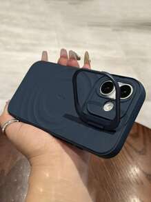 Luxurious 3D Water Ripple For Magnetic Wireless Charging Lens Holder Phone Case Compatible With IPhone 13 14 15 16 Pro Max 16 Plus Shockproof Matte Back Cover - Dark Blue - View 4
