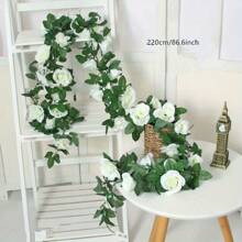 1-Pack Elegant White Rose Artificial Garlands - Rich Fabric Vine With Delicate Flowers And Leaves For Wedding Arch, Suitable For Weddings, Hotels, Gardens, Courtyards, Photography, Nordic Style, Perfect For Anniversaries & Festivals - Indoor/Outdoor