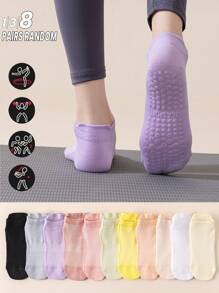 1/3/6/8双/包随机款 女春夏薄款透气运动防滑运动袜马卡龙色适合瑜伽普拉提防滑硅胶袜居家健身跑步袜短袜 - 彩色 - 查看 7