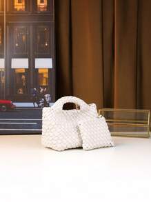 Geantă mini coș țesătă manual, geantă de mână asortată mamă-fiică, posetă la modă pentru femei