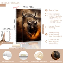 1 pieza Arte moderno de pared en lienzo - Impresión de un toro furioso blanco, póster decorativo, material de lienzo de alta calidad, con o sin marco, decoración de dormitorio universitario, apartamento, regalos para decoración de pared en hotel, hogar, sala de estar, dormitorio, baño y oficina