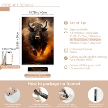 1 pieza Arte moderno de pared en lienzo - Impresión de un toro furioso blanco, póster decorativo, material de lienzo de alta calidad, con o sin marco, decoración de dormitorio universitario, apartamento, regalos para decoración de pared en hotel, hogar, sala de estar, dormitorio, baño y oficina