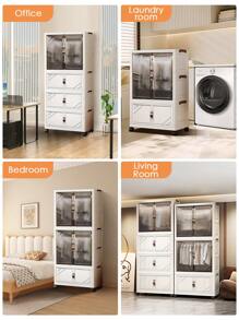 Portable Closet Wardrobe, Folding Cabinet With Hanging Rod And Door, Closet Hanging Organizer Bedroom Armoire Portable Closets For Hanging Clothes, Stackable Storage Box Easy Assemble, Large Capacity Closet Storage For Bedroom, Living Room, Home Decor Apartment Essentials Home Essentials Room Decor Clothes Organizer Closet Organization And Storage Bedroom Decor Clothes Storage Dresser For Bedroom Dorm Room Essentials College Wardrobe Closet Furniture Closet Door Kitchen Cabinet Storage Toy Box Storage Cube Organizer Laundry Room Organization Clear Stackable Storage Drawers - 白色 - 查看 7