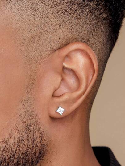 زوج من أقراط الرجال الكلاسيكية، أقراط دائرية مربعة للرجال من الفضة، أقراط بسيطة، مجوهرات الرجال، هدية للرجال، هدية للحبيب أو الزوج