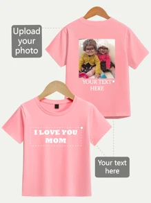 Customized Text, Photo Personalized T-Shirt For Girls, Customize Your Birthday/Name/Blessing/Photo/Design, Summer Girls Tops, Tween Girl T-Shirts, Birthday/Holiday Graphics Customization, Team/Outdoor/School/Sports Uniform Customization, Personalized Girls Black Short Sleeve Tee, Holiday Gift, Best Friend Gift, Birthday Gift