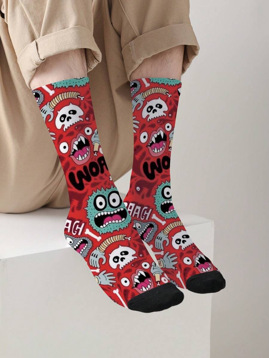 1 paire de chaussettes montantes mignonnes pour bébé/enfant avec impression 360°, personnage de dessin animé, colorée, douce et joyeuse, convient pour le port casual, les sports, l'extérieur, toutes saisons
