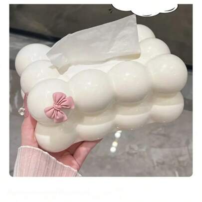 1pc Elegant Cloud Tissue Box Holder, Shiny Black Plastic Home Decor For Living Room, Bedroom & Kitchen, Fashion & Practical Design With Star Accent, Spherical Textured Decorative Storage Box