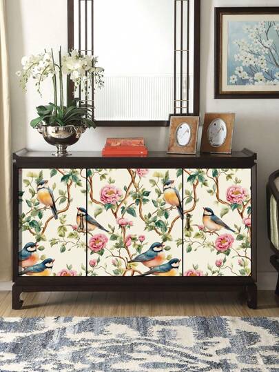 Roll Of Retro Thickened Classical Elegante Peony Flower Branches, Birds, Groen Leaves, Bruin Home ation, Kitchen Cabinets, Tables Chairs, Room Backgrounds, Renovation, DIY, Waterproof, Stain Resistant, Easy To Clean, Self Adhesive, Peel Paste Wallpaper, Wand Stickers, Stickers Bathroom Bedroom ation Stuff Living Ho Art Paper view 4