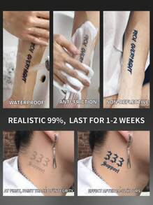 1Pc Números Tatuagens Temporárias Tatuagem Semi Permanente À Prova D'Água À Prova de Suor Dura 1-2 Semanas Suco de Ervas Realista Anti-Fricção Não Reflexivo Faux Preto Tatuagens Falsas Para Mulheres E Homens Adesivos de Tatuagem Para Braço, Peito, Perna, Abdômen, Cintura, Dedo, Pescoço Arte Corporal Modernista