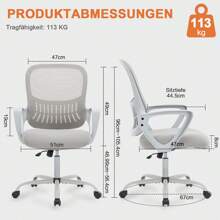 Ergonomic Office Chair, Desk Chair With Lumbar Support, Swivel Chair With Armrests, Computer Chair, Height-Adjustable Office Chair, Office Chairs Suitable For Office And Bedroom - 灰色 - 查看 5