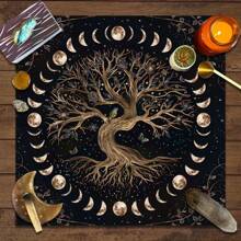 1pc Wild Flower Garden Fabric, Tree Of Life Tarot Altar Cloth, Tarot Tablecloth, Witchcraft Decor, Astrology Oracle Card Mat, Used For Tarot Reading Room Decoration