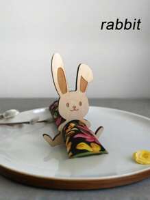 12pcs/Set Rabbit Napkin Rings - A Set Of 12 Easter Napkin Rings, Rabbit Shaped Napkin Rings, Cute Wooden Easter Table Decor, Happy Easter - Multicolor - View 2