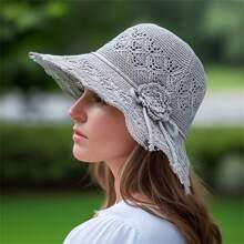 1pc Elegant Women's Breathable Sun Hat, Durable Foldable Wide Brim Beach Hat For Beach And Outdoor Use, UV Protection, Polyester, Beach Hat - Multicolor - View 9