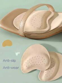 QKC 2 Pcs Of Beige Cowhide Front Foot Pads, Suitable For Sandals And High Heels - Non Slip, Self-Adhesive Insoles, Enhance Grip, Comfortable For Daily Wear