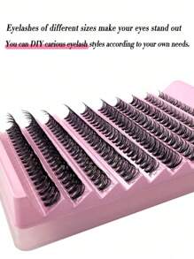 200pcs 40D Thick & Curly C-Curl False Eyelashes, 8-16mm Mixed DIY Eyelash Extension Kit, DIY Lower Lashes, Eyelash Tutorial Booklet, Large Capacity Soft Individual Lashes, Create Fluffy & Natural Y2K Butterfly Element Pink Base Card, Easy DIY Long-Lasting Fake Lashes At Home - Black - View 6