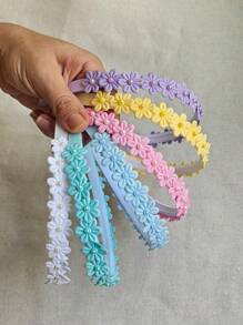 Little Headband/Tiara With Teeth Lined And Decorated With Flowers And Half Pearl, Flower Headband - 淺粉色 - 查看 3
