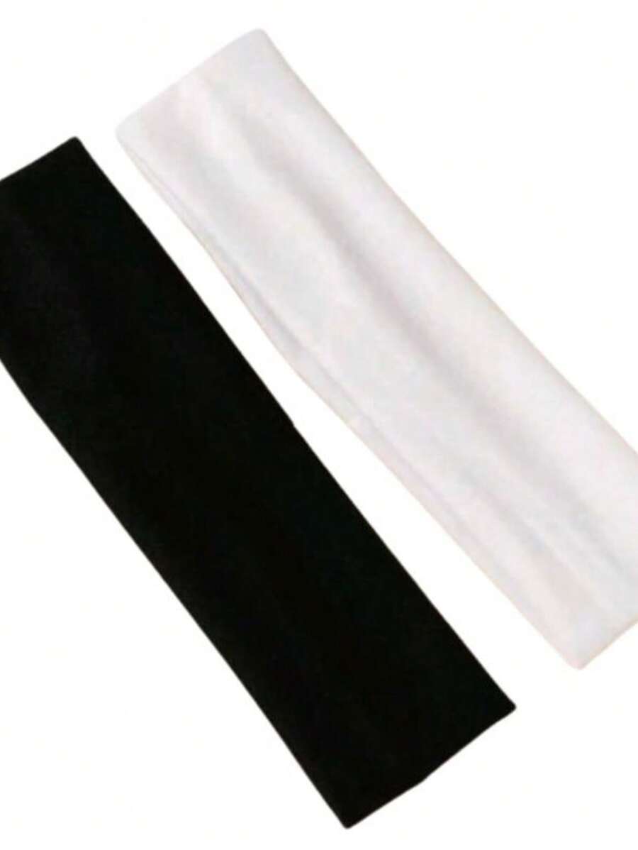 2Pcs Women Casual Solid Sport Yoga Hairbands Polyester - 黑與白 - 查看 1