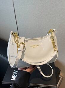 New Fashion Classic Versatile M Letter Pattern PU Waterproof Fabric Shoulder Bag, Printed Design Metal Chain Decor French Baguette Bag, Women Shoulder Bag, Suitable For Shopping, Commuting, Travel - View 2