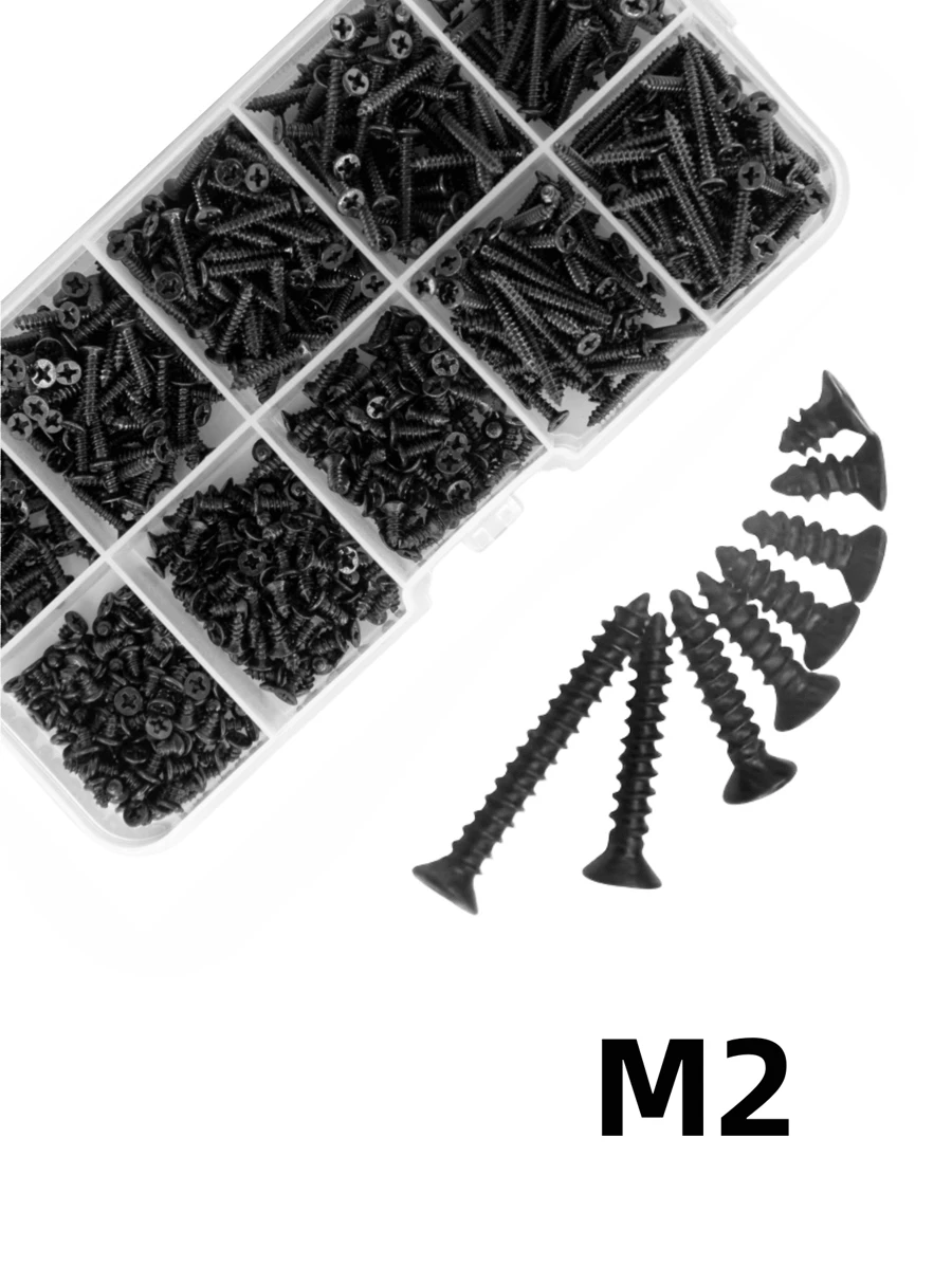 800 Parafusos [Diâmetro de 2 mm / 0.078" (Observe que o tamanho é um parafuso pequeno)] Parafusos Autoatarraxantes de Aço Carbono Preto M2 Countersunk, Parafusos Autoatarraxantes - Ideais para Projetos DIY e Melhorias Domésticas, Parafusos de Travamento e Parafusos para Madeira para Fixação Segura