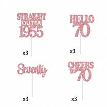 12pcs Happy Birthday Cupcake Toppers, Black Glitter Cake Decoration For 18th, 21st, 30th, 40th, 50th, 60th, 70th Birthday, Anniversary Party Supplies, Available In Black, Gold, Rose Gold