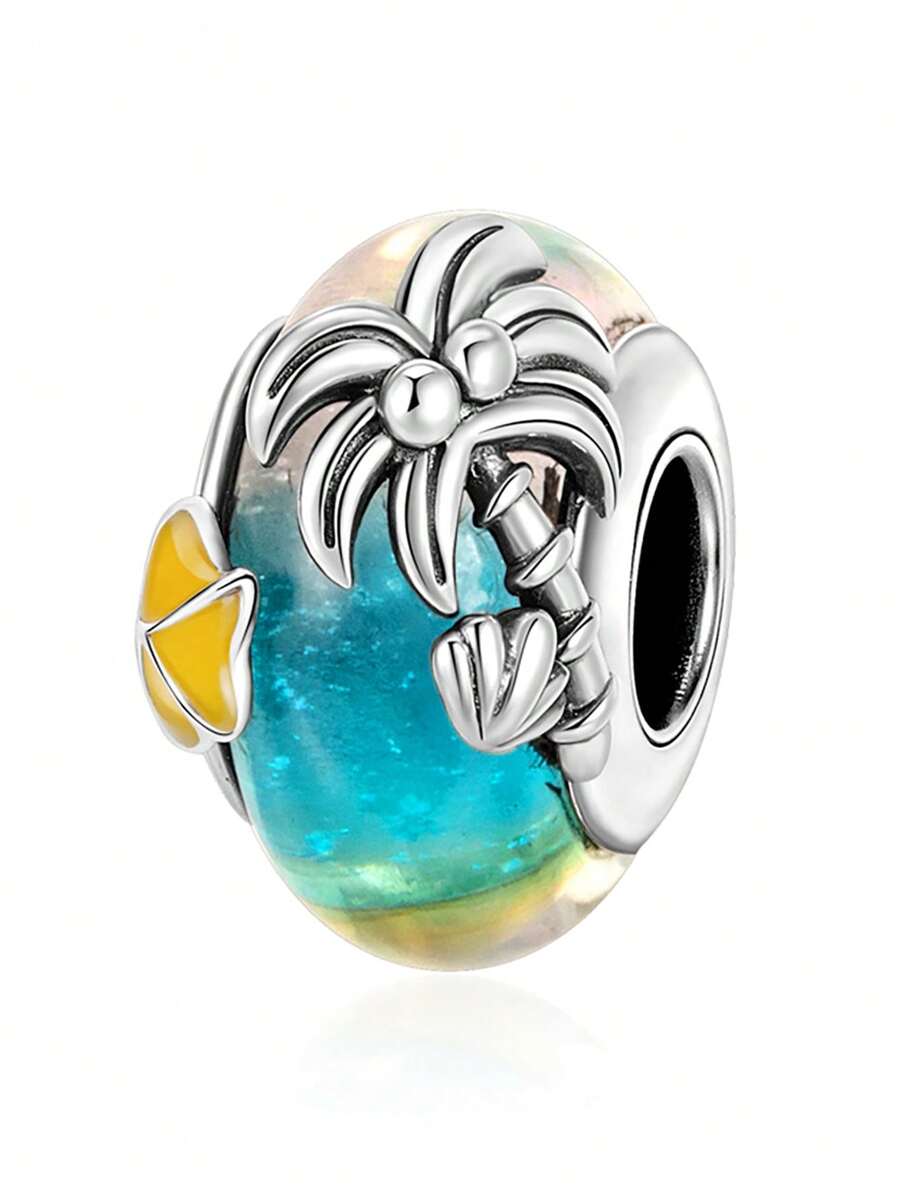 1pc Casual Vacation Style Beach Coconut Tree, Shell, Glass Zirconia Beaded Gift - Yellow Blue - View 1