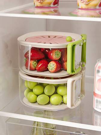 Cesto de drenagem de camada dupla 1/2 em 1, recipiente para drenagem de frutas com alça dobrável, tigela para limpeza de frutas e vegetais, 2 em 1 fácil de usar, cesto de drenagem, cesto para armazenamento de frutas, cesto para drenagem de vegetais, secador de vegetais, coador de alimentos multifuncional, cesto para manter o frescor da geladeira, utensílios de cozinha, fruteira grossa, coador