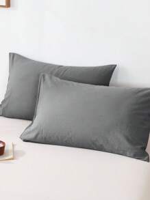 1 pieza Funda de almohada de color gris oscuro, de unicolor y estilo japonés sencillo, para niños y niñas, estudiantes, dormitorio, para todas las estaciones, que no se deshilacha fácilmente. Excluye el relleno de la almohada. Ropa de cama, artículos para el hogar, tamaños individual, doble, queen, king.
