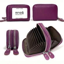 Hot Credit Card Holder Wallet RFID Blocking Small Wallet For Women Double Zipper Wallet With ID Window Gift For Women Coin Wallet - Multicolor - View 10