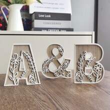 1 pieza Letra del alfabeto tallada con flores de 4.9 pulgadas de madera rústica - Decoración única de habitación, arte de pared, decoración de boda, estilo país francés para el hogar - Blanco - Ver 6