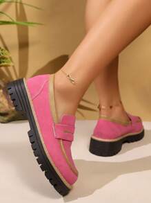 Mocasines con plataforma de moda para mujer, primavera 2025, zapatos casuales versátiles de color negro con suela gruesa cómoda - Rosa - Ver 4