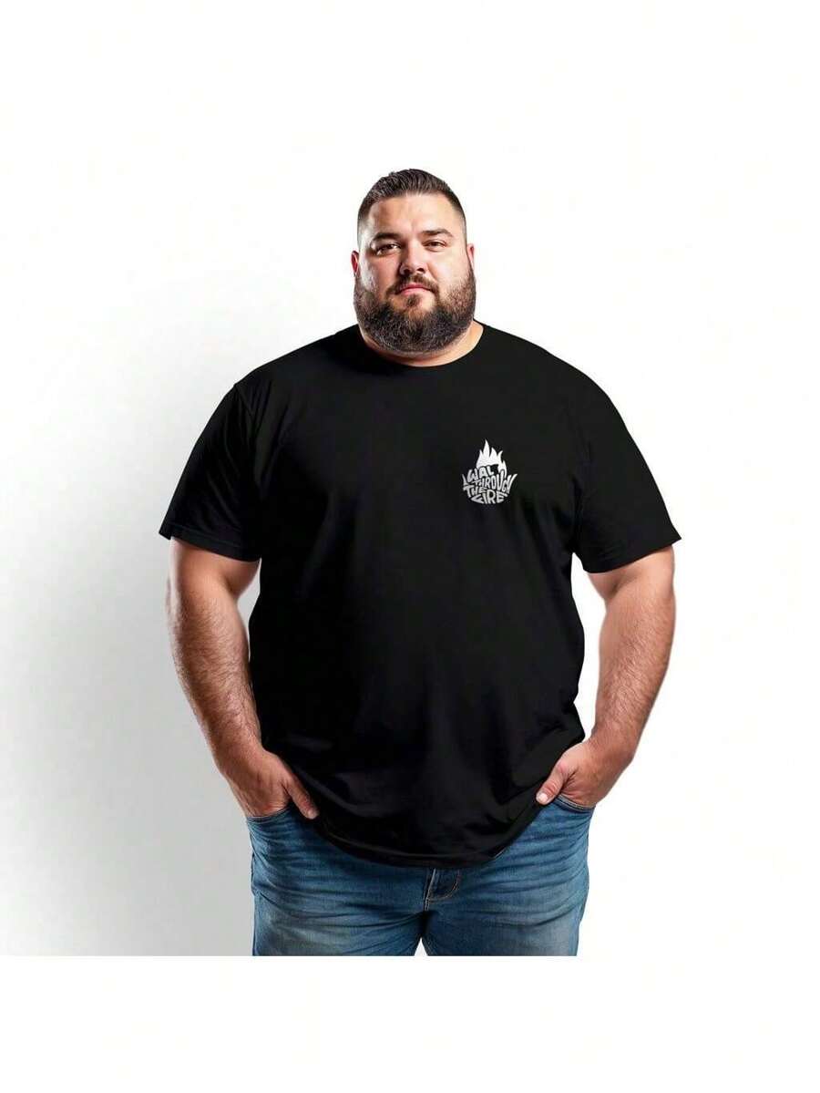 Personalized Plus Size Men's T-Shirt With Through Fire Super Comfortable Summer Premium 100% Cotton - 黑色 - 查看 1