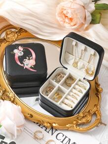 A-Z Floral Letter Pattern Travel Jewelry Box, Portable Zipper Travel Jewelry Storage Box, Gift Box For Women, PU Leather Waterproof Jewelry Box For Rings, Pendants, Earrings, Necklaces, Etc. - Gift Boxes For Girls And Women, Sun Travel Cool Back To School
