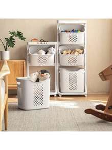 Versatile Rolling Storage Basket Set - 2/3/4 Tiers, Perfect For Home & Dorm Organization, Ideal For Bathroom, Laundry, Living Room & Bedroom - 3 - 查看 4