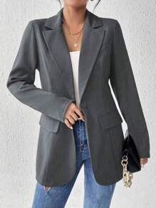 Liuhan Modas Women's Long Sleeve Blazer With Collar Sport Comfortable Elegant Feminine With Pocket Lining Spring Summer Shoulder Pad - Xám - Xem 1