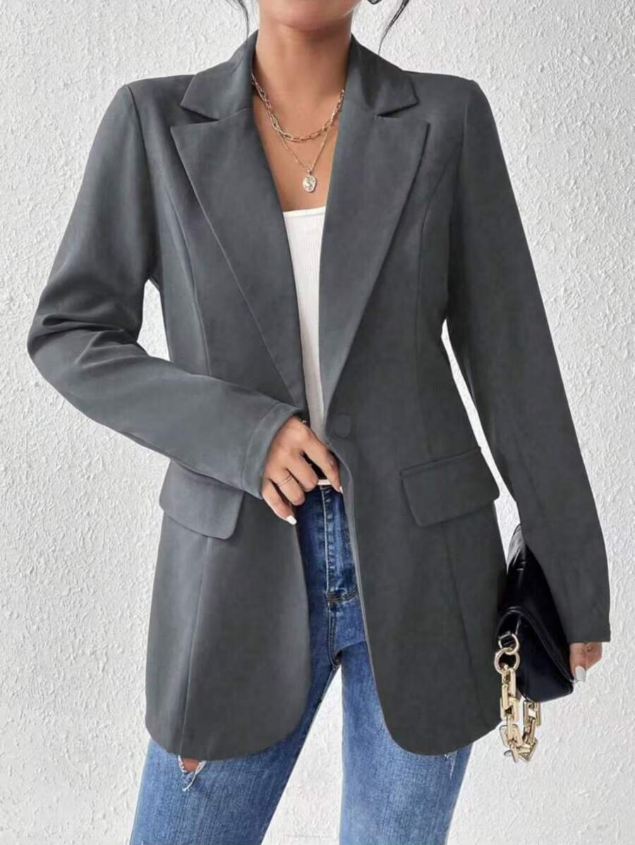 Liuhan Modas Women's Long Sleeve Blazer With Collar Sport Comfortable Elegant Feminine With Pocket Lining Spring Summer Shoulder Pad - Xám - Xem 1