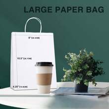 Blauesmeer 100 Pieces Kraft Paper Bags With Handles, White Paper Bags With Handles, Gift Bags For Party Favors, Packaging, Customization, Carrying, Retail, Merchandise, Wedding (20cm X 12cm X 26.5cm) - 白色 (100 Pack) - 查看 2
