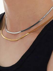 سلسلة عنق بسيطة بشكل شريحة الثعبان 2/3/4/5 مم، تصميم يناسب الجنسين، نفس طراز ميايا كندو؛ سلسلة عنق ذهبية على طراز عظام الثعبان، سلسلة شريحة عالية الجودة للرجال والنساء، قلادة بسيطة، مناسبة للزفاف والاحتفالات والحفلات والطراز الرجعي والملابس الرسمية والإكسسوارات - متعدد الألوان - مشاهدة 3